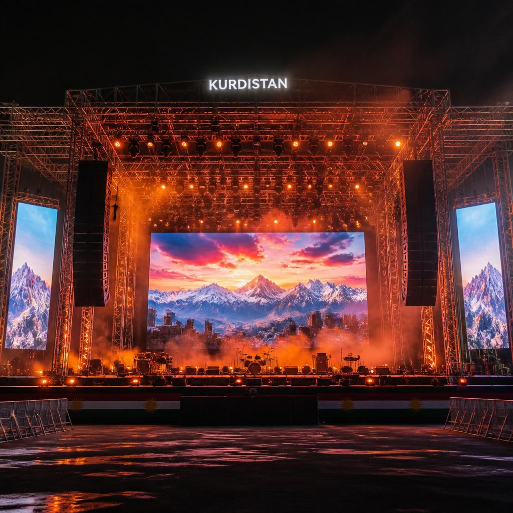 Concert stage with LED wall and line array rigged by Raid Music